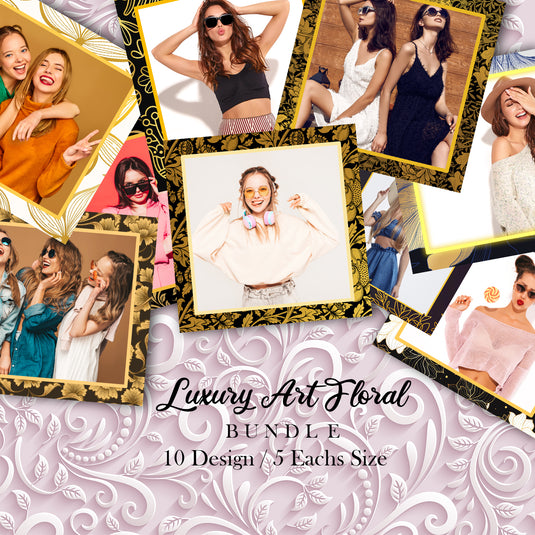 Luxury Line Art Floral Bundle (10 Designs) - 360 Photo Booth Template Overlays