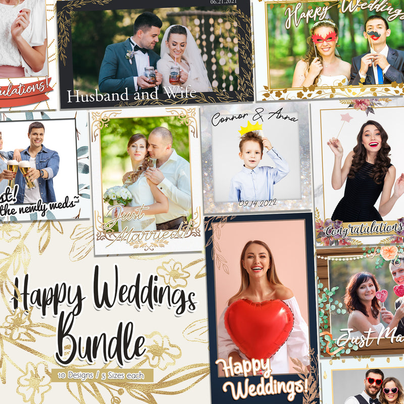 Load image into Gallery viewer, Happy Weddings Bundle (10 Designs) - 360 Photo Booth Template Overlays
