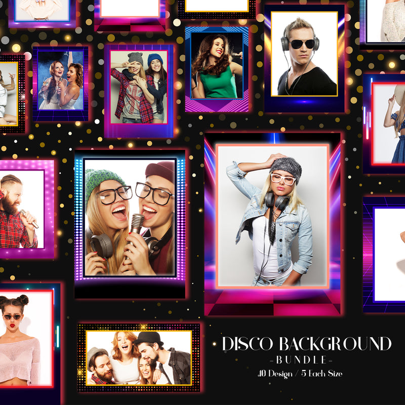 Load image into Gallery viewer, Disco Background Bundle (10 Designs) - 360 Photo Booth Template Overlays
