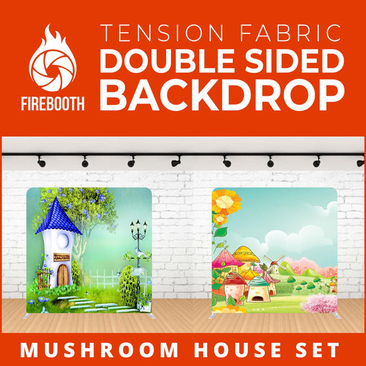 Mushroom House Set Double Sided Tension Fabric Photo Booth Backdrop