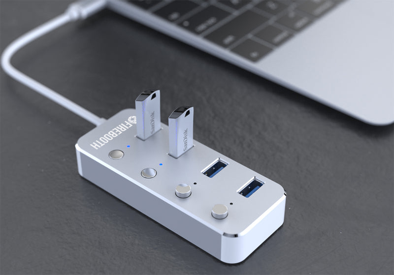 Load image into Gallery viewer, FireBooth Powered 4 Port Aluminum Powered USB 3.0 Hub, Photo Booth USB Hub

