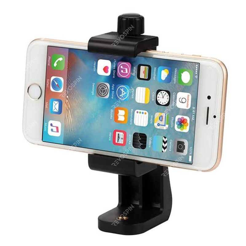 Load image into Gallery viewer, UNIVERSAL SMARTPHONE TRIPOD ADAPTER CELL PHONE HOLDER MOUNT ADAPTER, FITS IPHONE, SAMSUNG, AND ALL PHONES, ROTATES VERTICAL AND HORIZONTAL, ADJUSTABLE CLAMP
